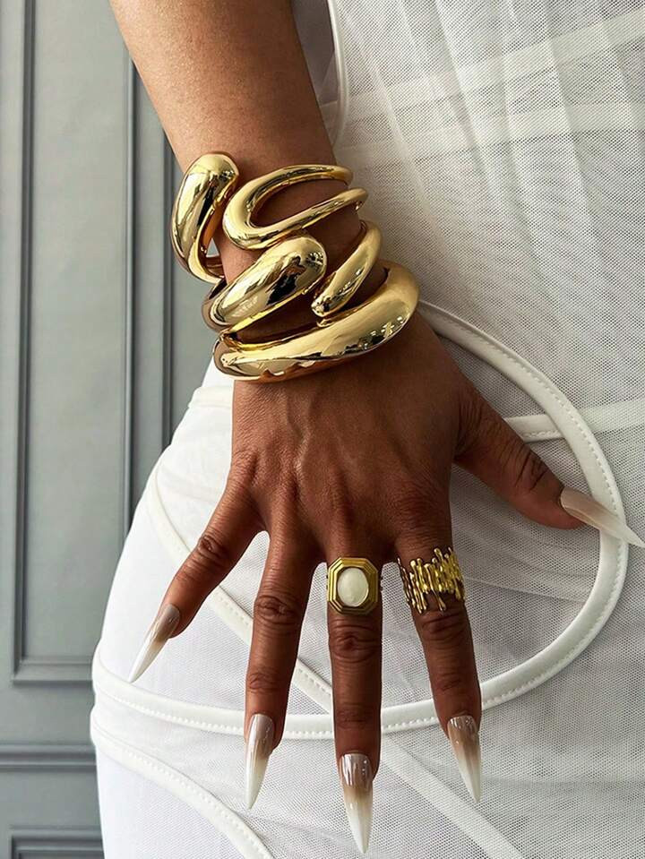 1Pc Cuff Bracelets,Gold Bangles,Wide Bangles, Chunky Bracelet, Bracelet Set, Wide Bracelet, Brace... | SHEIN
