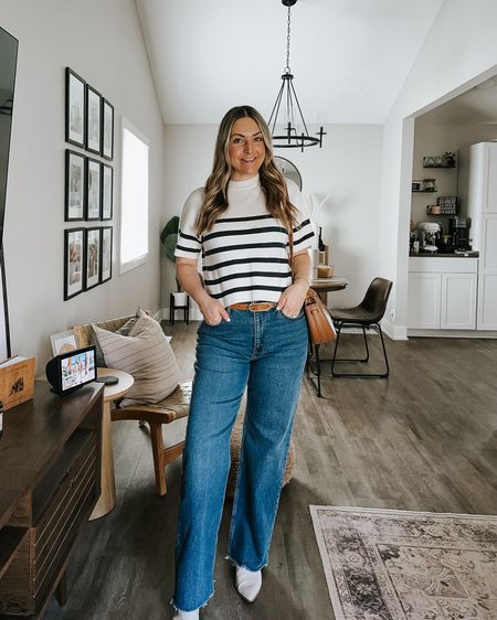 Casual work OOTD!  Love this casual spring look.  This striped short sleeve sweater is so so good! 
#abercrombie #stripedtop #workwear #officewear #jeans 

#LTKworkwear #LTKstyletip #LTKfindsunder100