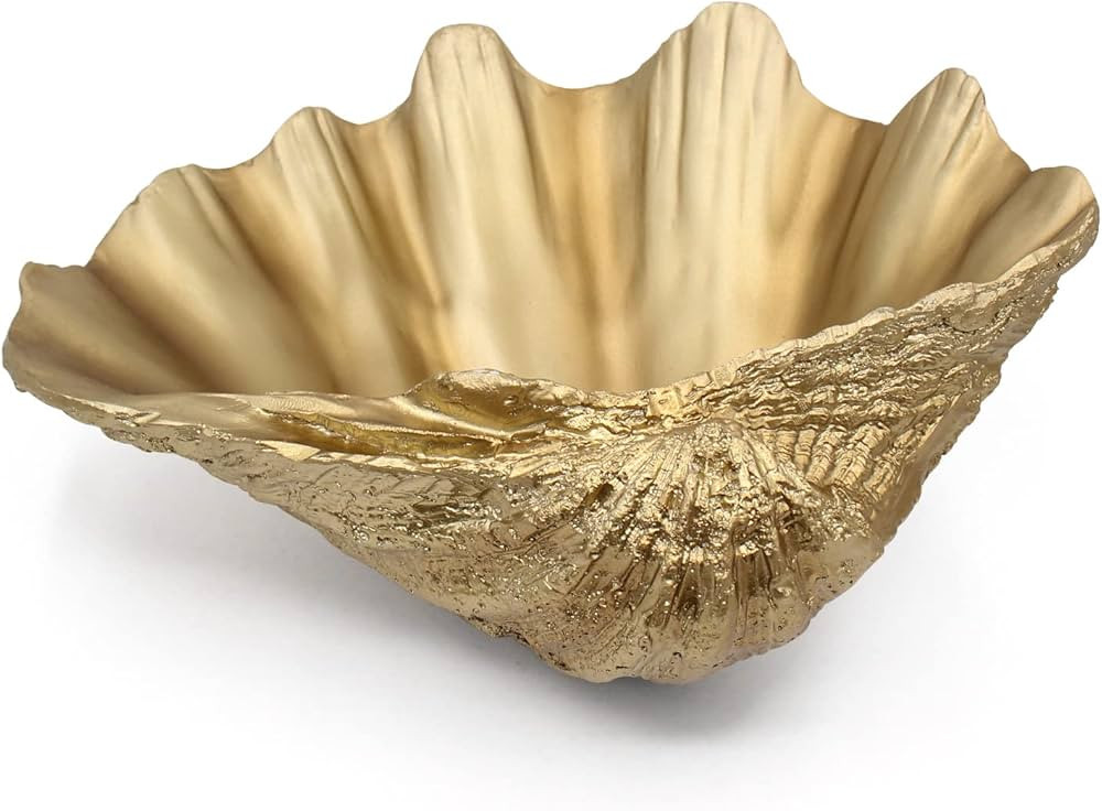 Gold Clam Shell Seashell Bowl Resin Sea Shell Coastal Clam Decor for Nautical Room Beach Home Gol... | Amazon (US)