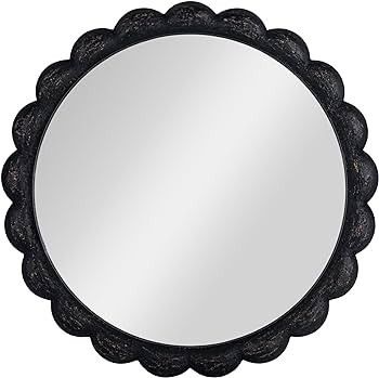 Creative Co-Op Round Scalloped Distressed Wood Wall Mirror, Black | Amazon (US)