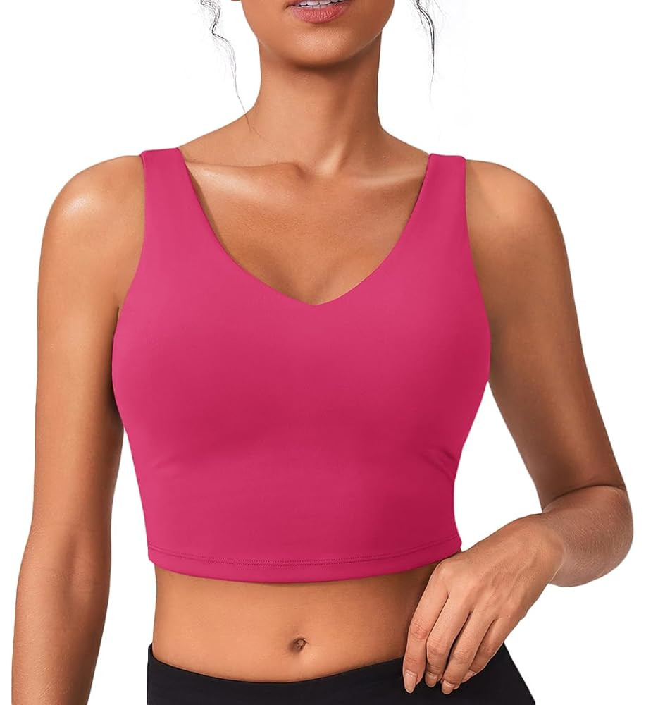 PINSPARK Sports Bras for Women Built in Bras Padded Yoga Bra V Neck Longline Workout Tank Tops wi... | Amazon (US)