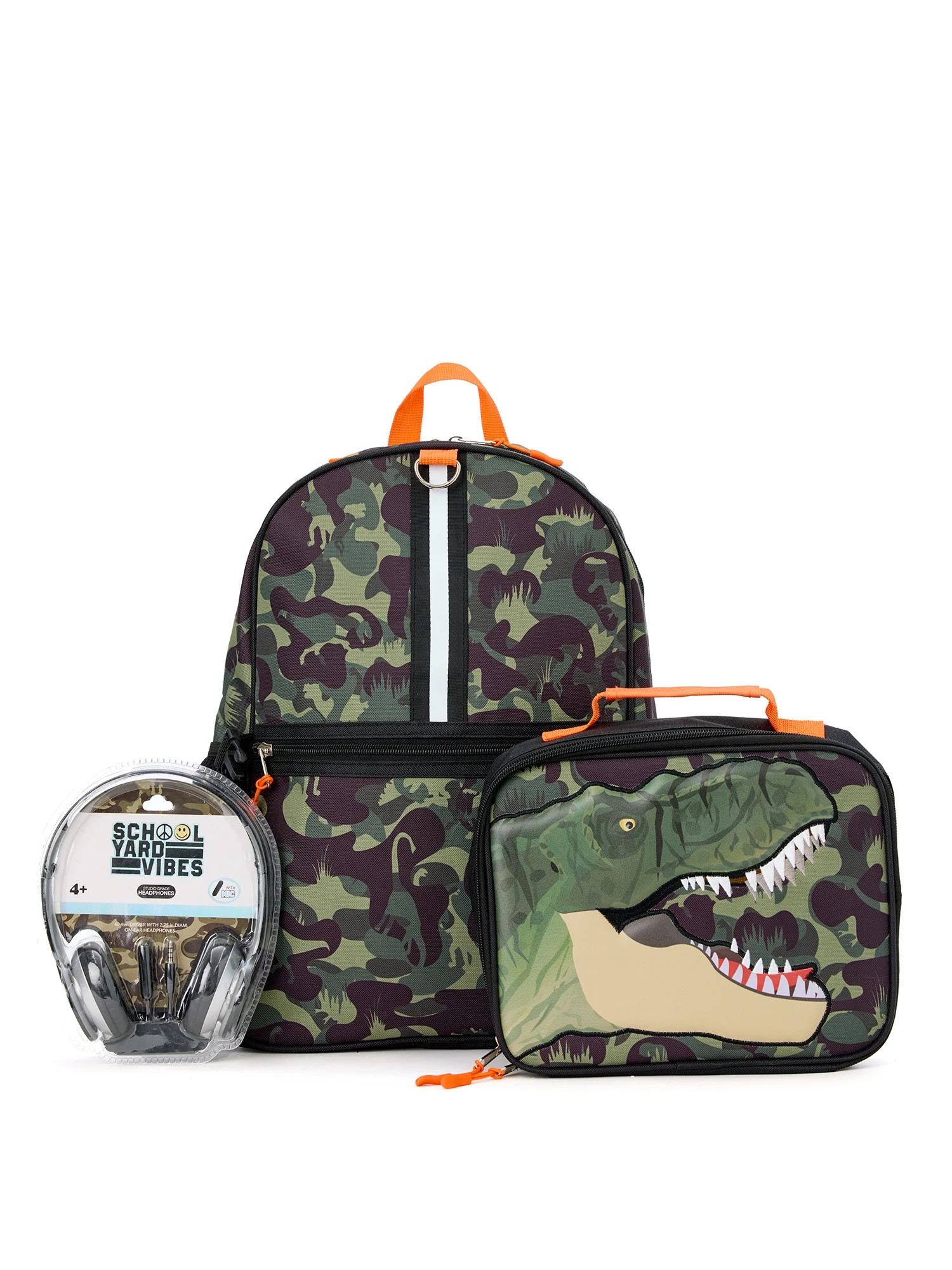 Schoolyard Vibes 17" Boys' 3-Piece Dinosaur Kids Backpack Set with Headphones & Lunch Box, Dino C... | Walmart (US)