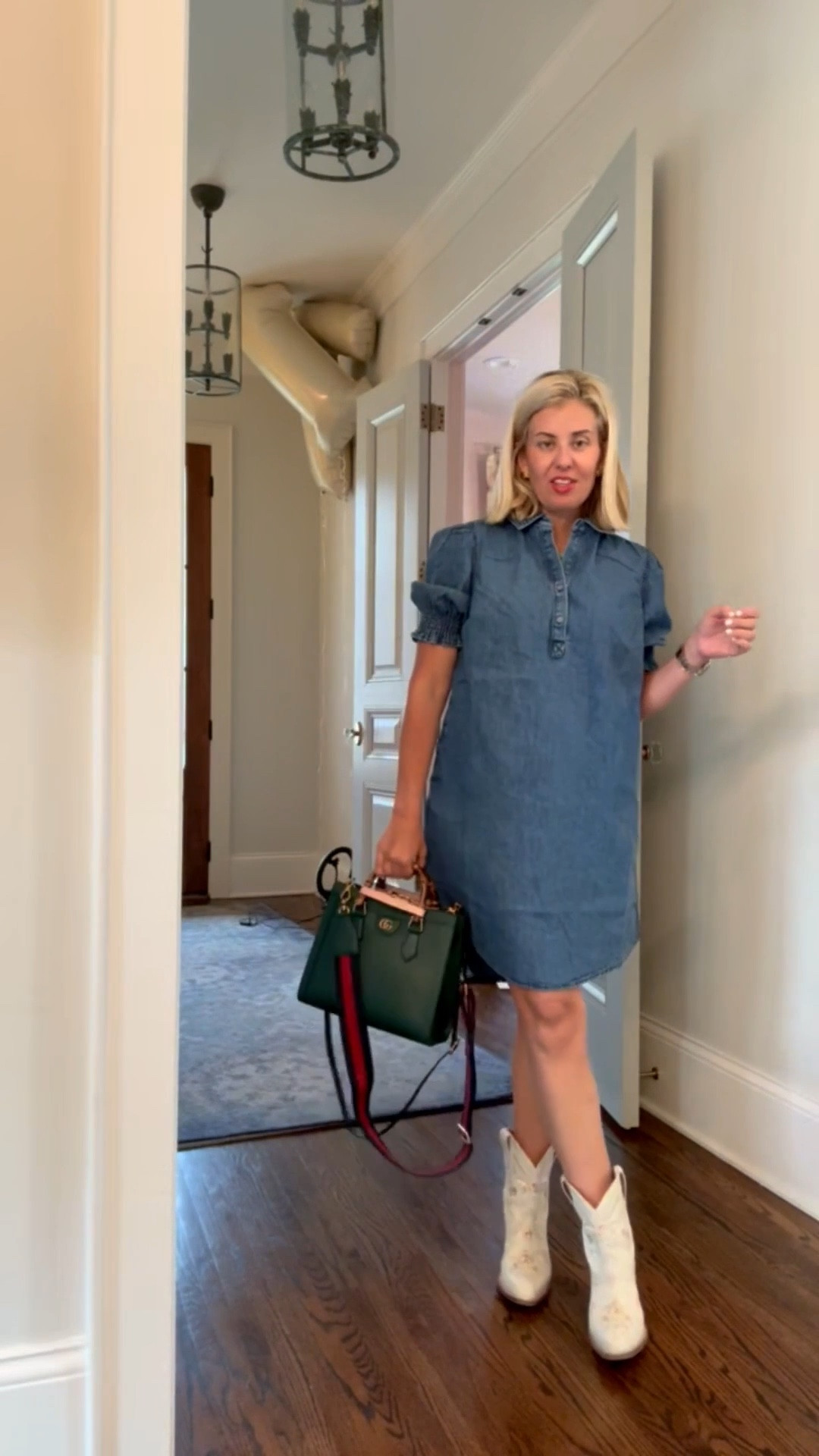 I just love a denim dress! This one is really good... puff sleeve & shirt tail hem that is so cute!! You will wear this year round. I'm in xs and 8 boots tts. 

#LTKdayinmylife #LTKmomlife #LTKspring