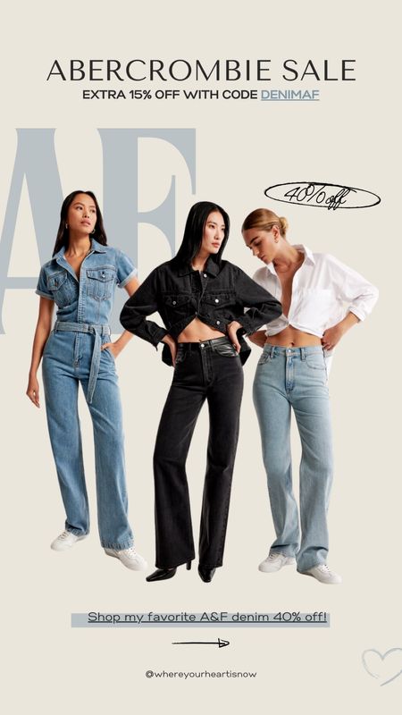 Huge Abercrombie denim sale!
My denim jumpsuit included 
Selling our fast 
Use code DENIMAF for an extra 15% off
Abercrombie sale
Abercrombie jeans 


#LTKstyletip #LTKMostLoved #LTKSpringSale