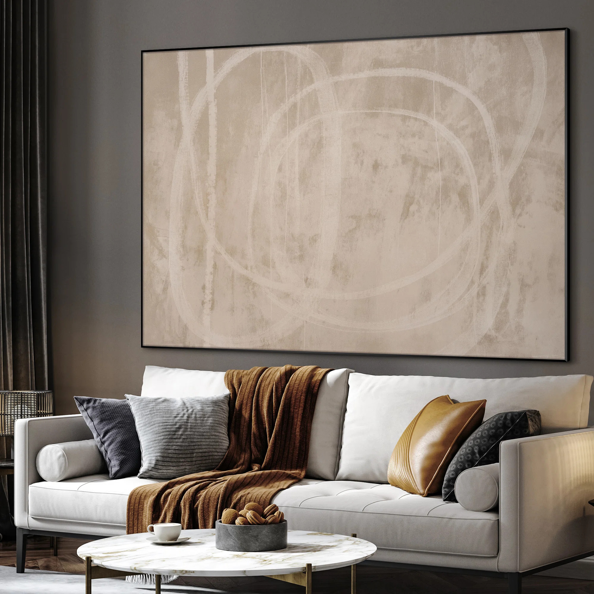 Extra Large Wall Art Fabric Print - Abstract Loop Lines Soft Beige Modern Minimalist Artwork Deco... | Wayfair North America