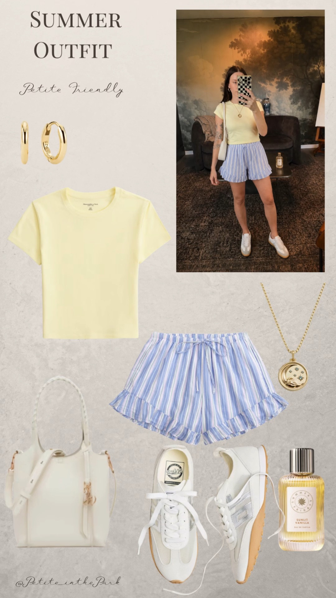 Summer petite outfit  

Summer outfit, summer trends, casual summer outfit, petite summer outfit, summer fashion, summer style, petite style, petite summer style, casual petite outfit, minimal outfit, minimal summer outfit, yellow top, tshirt, summer top, shorts, ruffle hem shorts, striped shorts, sneakers, leather sneakers , white sandals, shoulder bag, leather bag, white bag, white purse, gold earrings, gold hoop earrings, gold necklace, minimal jewelry  #casualoutfit #petiteoutifts #summeroutfits #summeroutfit2026 #summertrends

#LTKxAbercrombie #LTKPetite #LTKootd