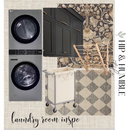 Beautiful laundry room details with stackable washer/dryer, pretty wallpaper, accent rug, rolling laundry cart and pretty storage containers 

#LTKstyletip #LTKfindsunder100 #LTKhome
