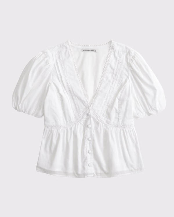 Women's Puff Sleeve Button-Through Top | Women's Tops | Abercrombie.com | Abercrombie & Fitch (US)