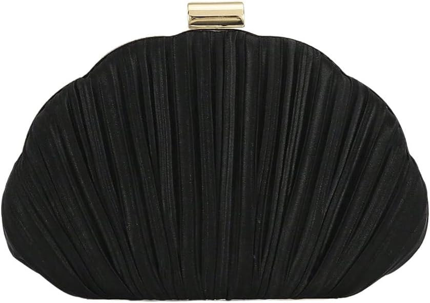 QWINEE Women's Shell Shaped Clutch Purse Ruched Mini Crossbody Bag Elegant Evening Handbag with C... | Amazon (US)
