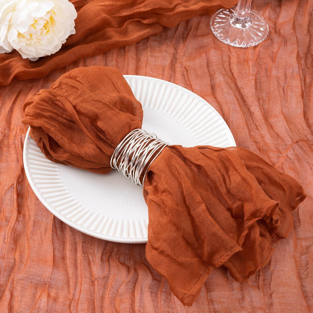 Fall Terracotta Cheese Cloth Napkins Set of 12 for Wedding Party | Amazon (US)