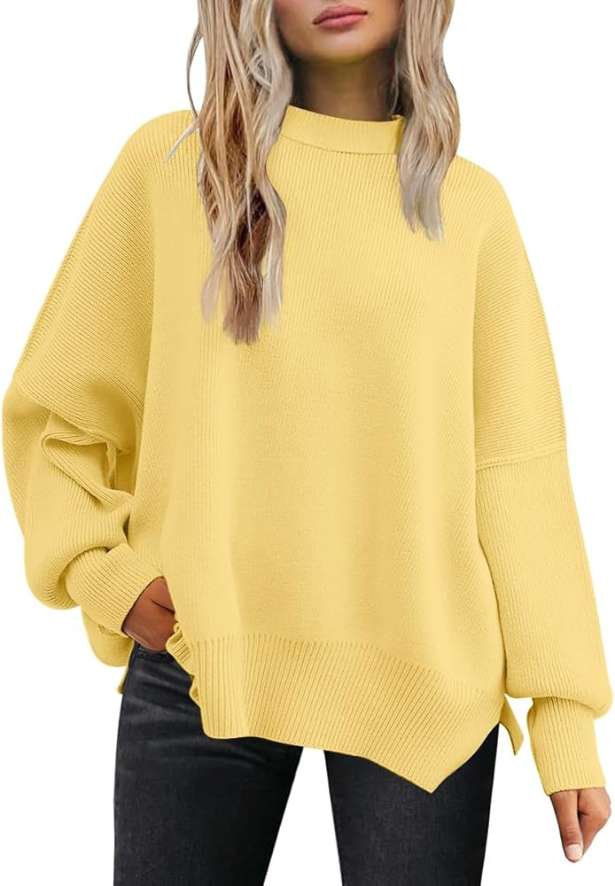LILLUSORY Women's Oversized Batwing Sweaters 2025 Fall Outfits Trendy Crewneck Knit Side Slit Fas... | Amazon (US)