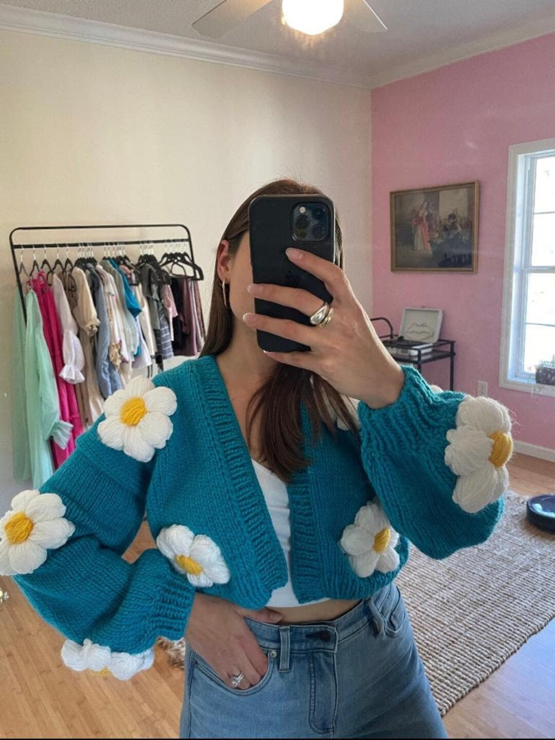 Bloom Cardigan,Handmade Daisy Knit Cardigan,Flower Shaped Gift,Crochet Daisy Cardigan,Knitted Cro... | Etsy (US)