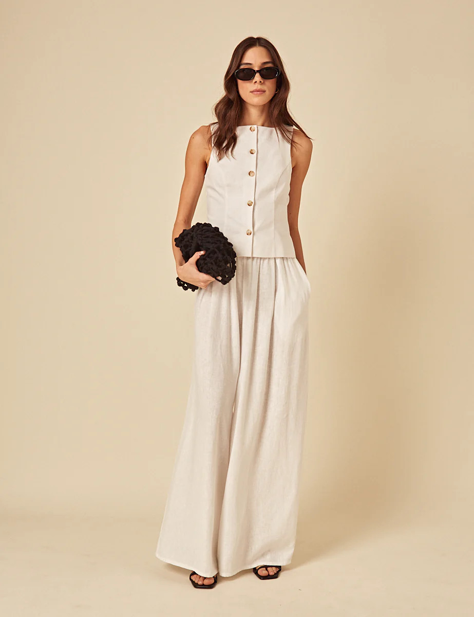 White Linen-Blend Wide Leg Jerrow Trousers | Nobody's Child