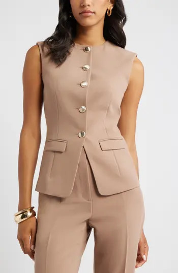 Open Edit The Icon Crewneck Vest in Tan Portabella at Nordstrom Rack, Size Small | Nordstrom Rack