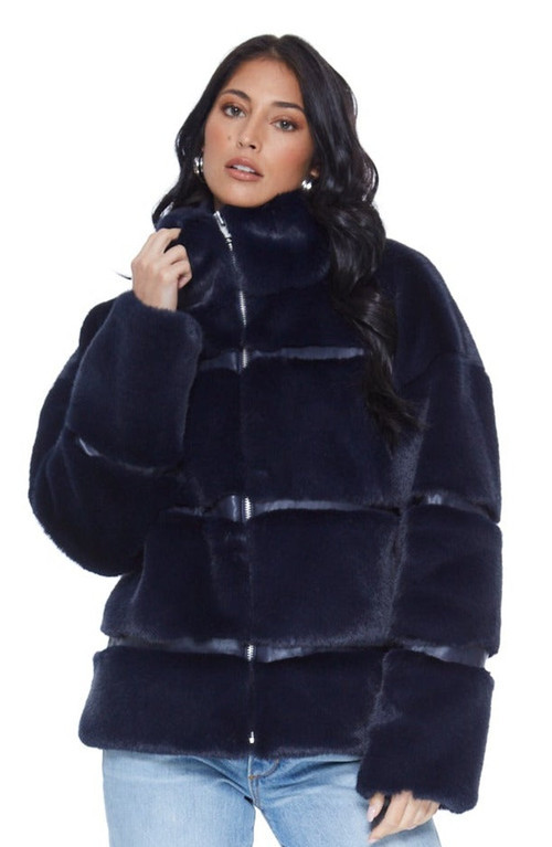 BLUE REVIVAL Mob Wife UnReal Leather Fur Jacket in Navy at Nordstrom, Size Small | Nordstrom
