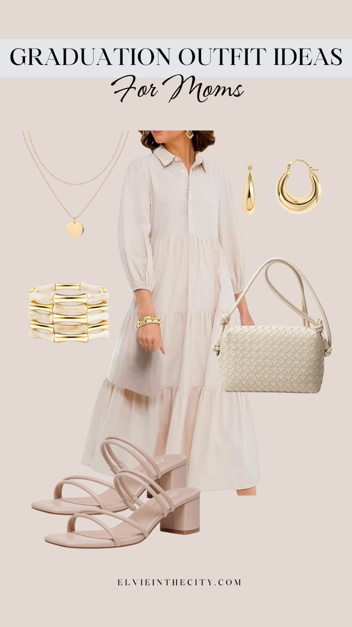 Graduation outfit ideas for moms! This beige flowy maxi dress is paired with a woven crossbody bag, a layered gold necklace, gold hoops, a gold and bamboo bracelet stack, and strappy tan heels.

Graduation outfit, spring dress, spring outfit, fashion over 40, over 50 style, affordable fashion, amazon fashion

#LTKShoeCrush #LTKFindsUnder50 #LTKStyleTip
