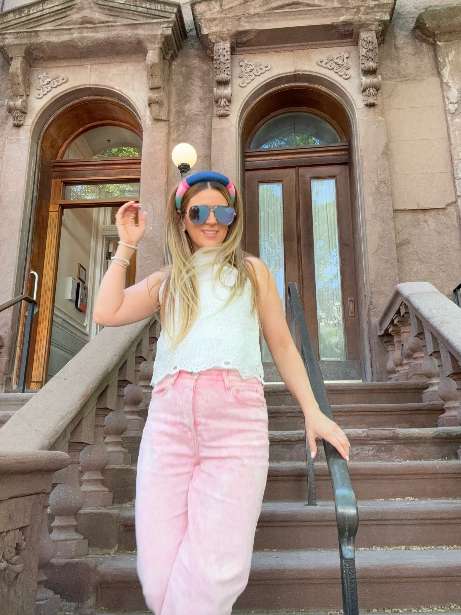 Eyelet top and colored denim.

#LTKgrwm #LTKootd #LTKdayinmylife