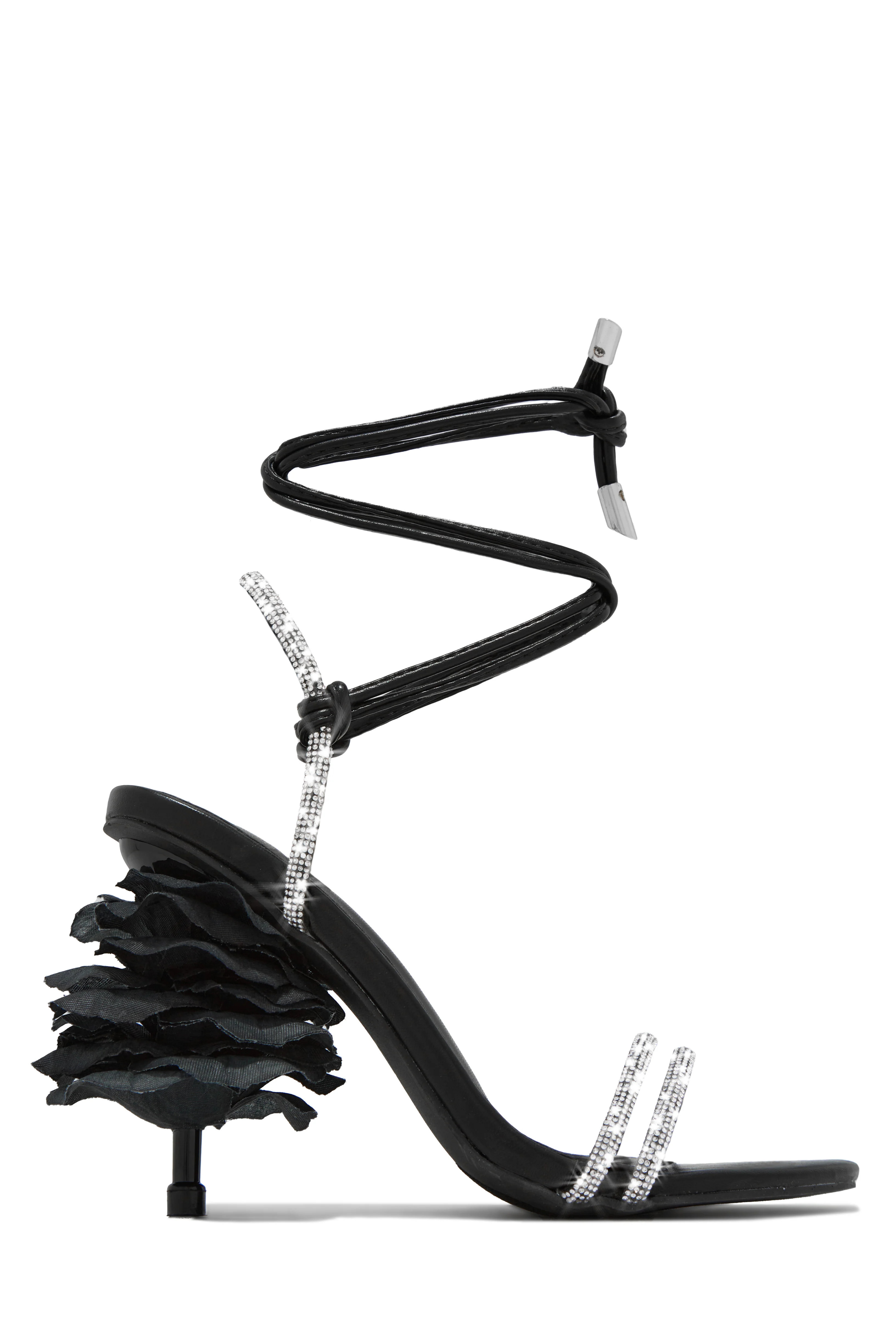 Alessia Lace Up Embellished Heels - Black 5.5 / Black | MISS LOLA