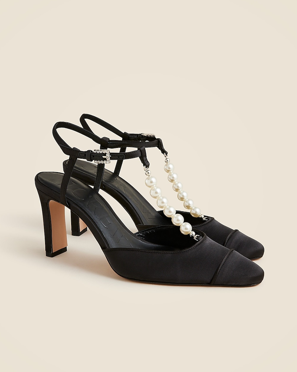 Made-in-Spain Jules pearl-strap pumps in satin | J. Crew US