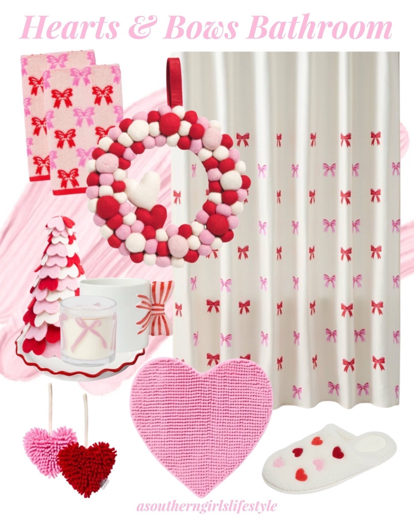 Budget Friendly Girly Girl Bathroom Refresh that’ll help with the post Christmas let down. The most expensive thing is the $20 wreath. 

Valentine's Day Bows Hand Towel, Valentine's Day Bows Shower Curtain, Bow Mug (could use for toothbrushes/mouthwash/plant holder), LED Embossed Bow Glass Jar Candle, Scalloped Plate, Heart Shaped Noodle Towel, Heart Shaped Bath Rug & Hearts Slippers in Adult & Kids Size!

Valentine’s Day Decor. Home Decor. Pink Home. Valentines Day Decor 

#LTKHome #LTKSeasonal #LTKFindsUnder50