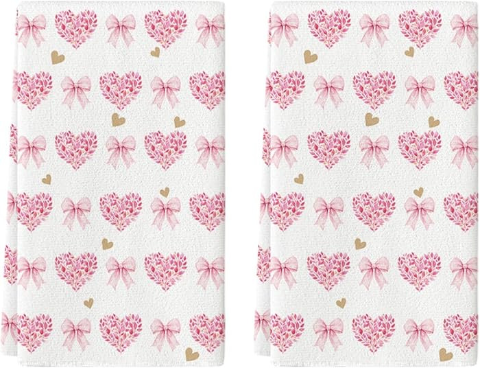 Artoid Mode Pink Love Heart Bowknot Valentine's Kitchen Towels Dish Towels, 18x26 Inch Anniversar... | Amazon (US)