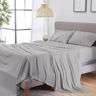 Hyper-Linen 4-Piece Bed Sheet Set Breathable Linen Blend Sheets Lightweight Fabric Light Grey Queen | The Home Depot