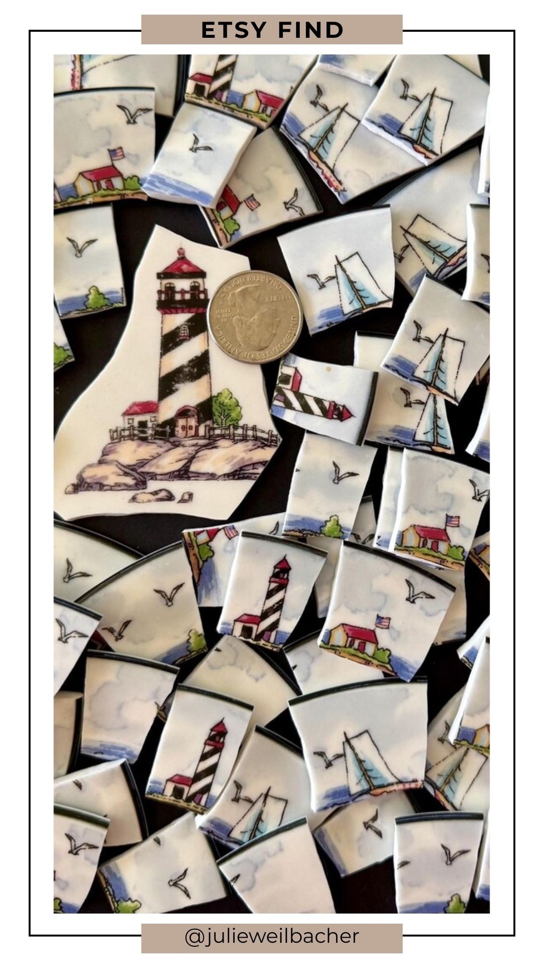 These lighthouse-themed broken bone china pieces are full of coastal charm. 🌊⚓ Lighthouse imagery can be deeply nostalgic for folks. Feels like summer vacations, salty air, little coastal towns, and antique shops with creaky wood floors. These absolutely sell a feeling, not just a supply.

Perfect for pique assiette mosaics, mixed media art, and cottage-inspired decor, they bring a beach house feel to flower pots, stepping stones, balcony tables, mirrors, serving trays, keepsake boxes, and wall art. The lighthouse imagery and soft coastal colors make these pieces especially sweet for summer projects and seaside-inspired creative spaces.

For mosaic tips, tutorials, inspiration, and so much more please visit my YouTube channel: YouTube.com/julieweilbacher, and follow @julieweilbacher on Instagram for all things mosaic art.

#coastaldecor #brokenplatemosaic #mosaic #beachcottage #lighthousedecor #etsy #mixedmediaart #cottagestyle #gardenart

#LTKHome