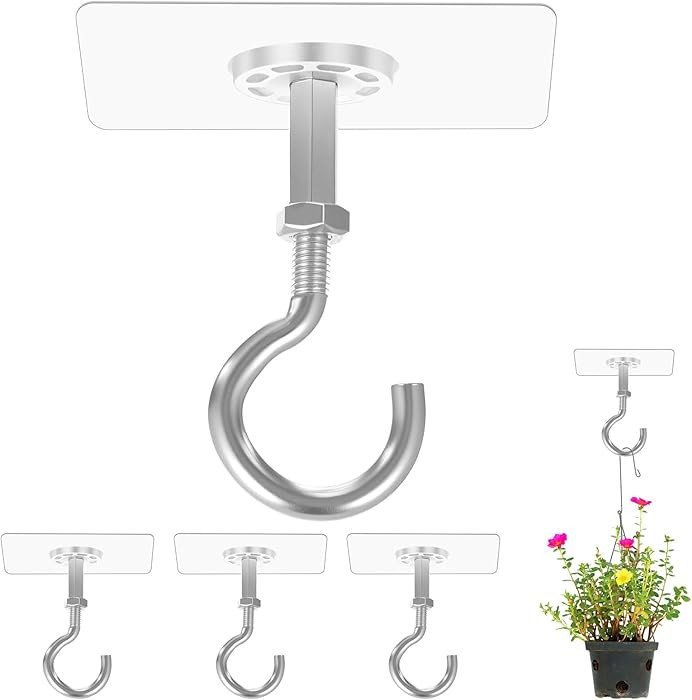 5 Pack Adhesive Ceiling Hooks, Heavy Duty Ceiling Hooks for Hanging Plants Holds Up to 30lbs,No D... | Amazon (US)