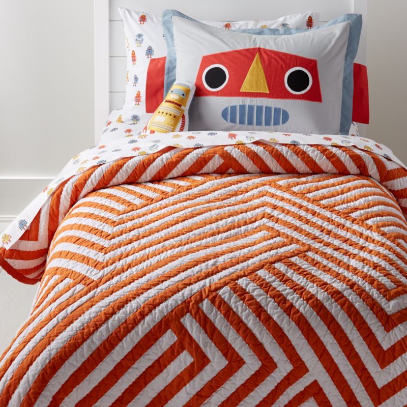 Orange and White Geometric Twin Quilt + Reviews | Crate and Barrel | Crate & Barrel