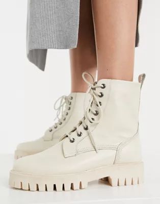 ASRA Billie lace up flat boots with stich detail in beige leather drench | ASOS | ASOS (Global)