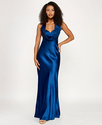 Juniors' Satin Cowl-Neck Halter Gown | Macy's