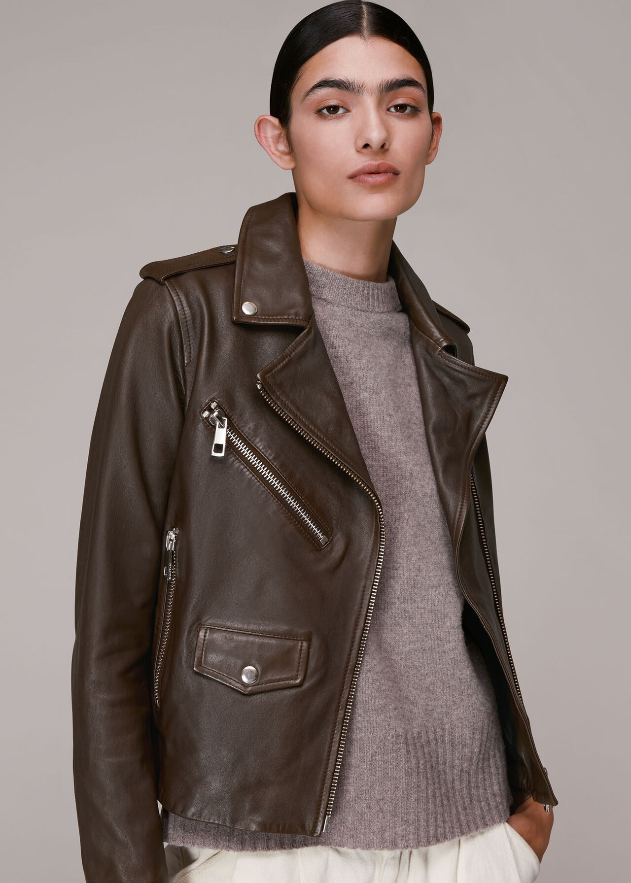 Agnes Pocket Leather Jacket | Whistles