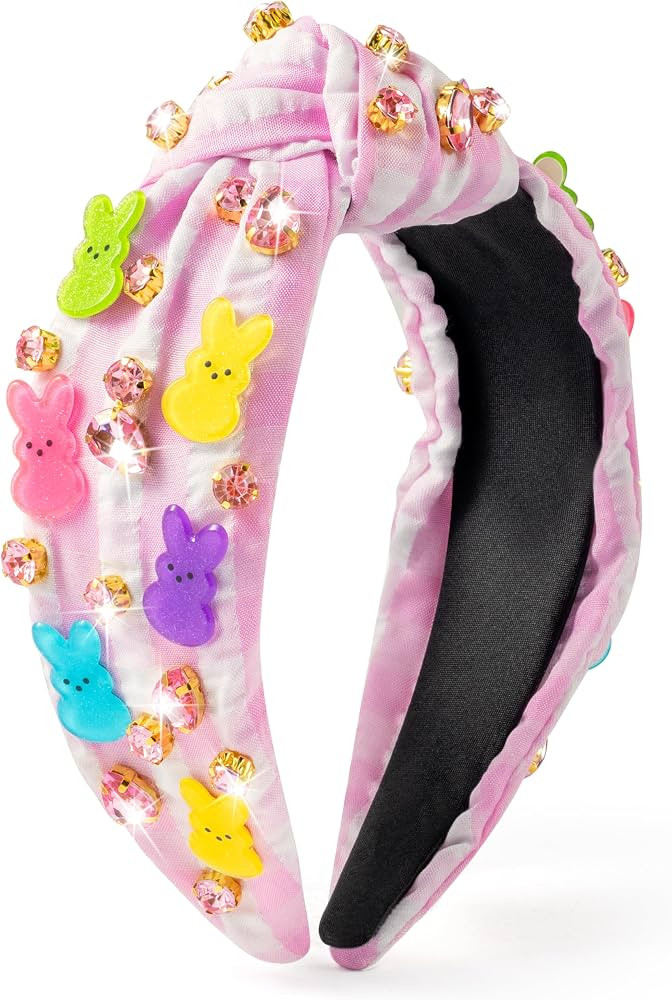 PANTIDE Easter Bunny Jeweled Knotted Headband - Peeps Rabbits Rhinestone Crystal Embellished Head... | Amazon (US)