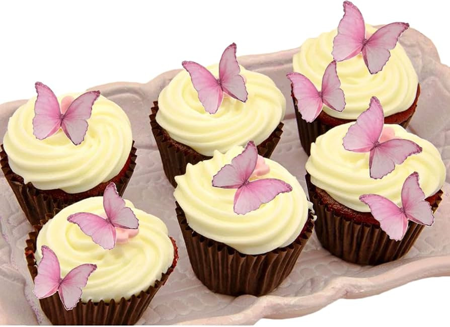 Weraru 48Pcs Edible Wafer Paper Butterflies Cupcake Topper Pink Cake Decorations | Amazon (US)