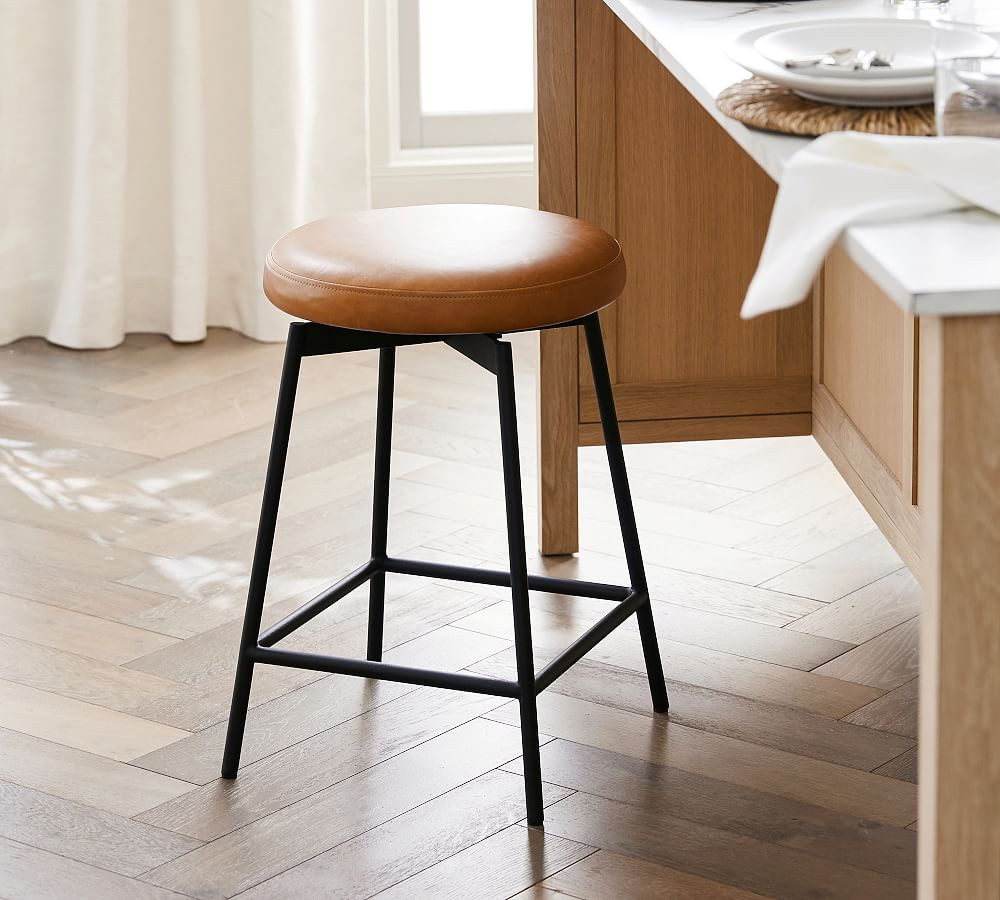 Maison Leather Backless Swivel Stool | Pottery Barn (US)