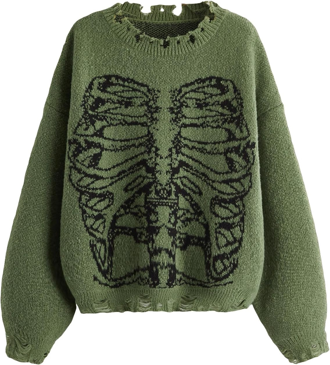 SHENHE Women's Oversized Skeleton Pattern Ripped Sweater Pullover | Amazon (US)