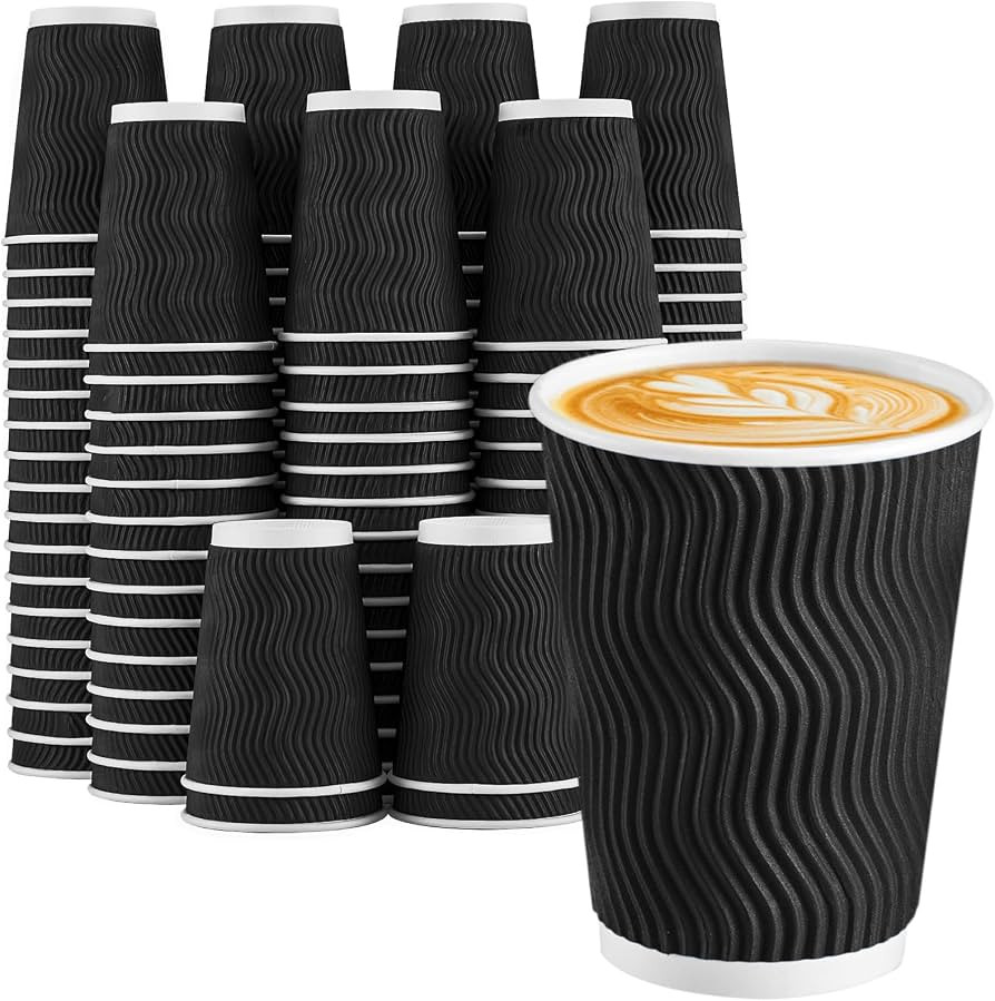 Lamosi Disposable Coffee Cups 12 oz 100 Pack, Paper Coffee Cups 12 oz for Hot Drinks or Cold Beve... | Amazon (US)