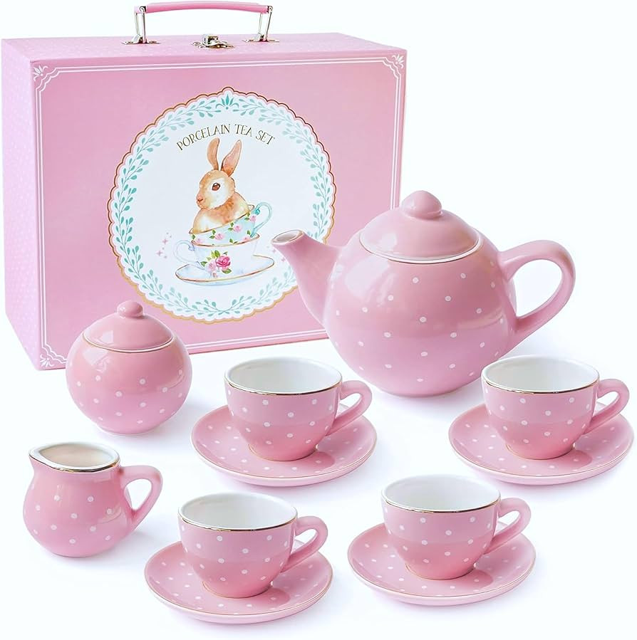 Jewelkeeper Tea Set for Little Girls - 14-Piece Porcelain Tea Party Set - Childs Pink Tea Set Inc... | Amazon (US)