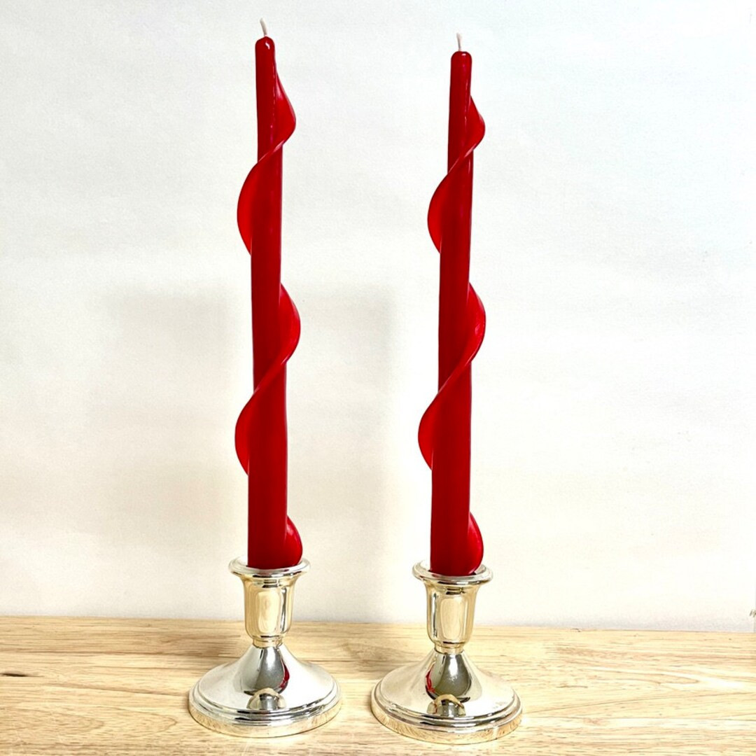 Handmade Solid 100% Beeswax Taper Candles Red 12" Single Flair. Set of Two - Etsy | Etsy (US)