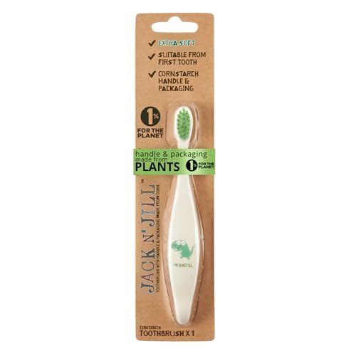 Jack N' Jill Kids Toothbrush - Extra Soft Bristle Toothbrush for Kids, Handle & Packaging Made from Plants (Corn), Ergonomic Handle for Little Hands - Dino Baby (1 Pack) | Amazon (US)