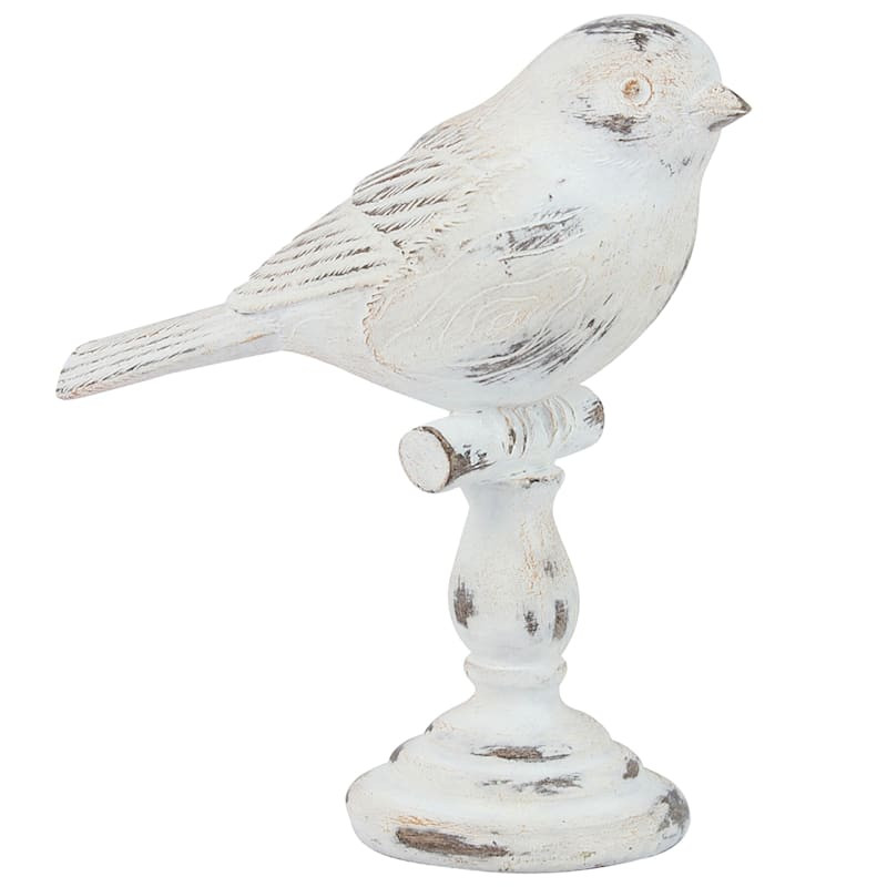 Whitewash Bird Branch Figurine, 5" | At Home