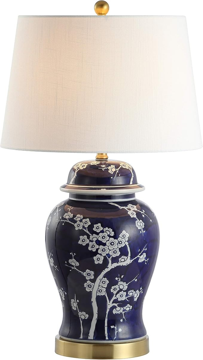 JONATHAN Y 29.5" White/Navy Blue Traditional Ceramic Ginger Jar Table Lamp for Living Room, Chino... | Amazon (US)