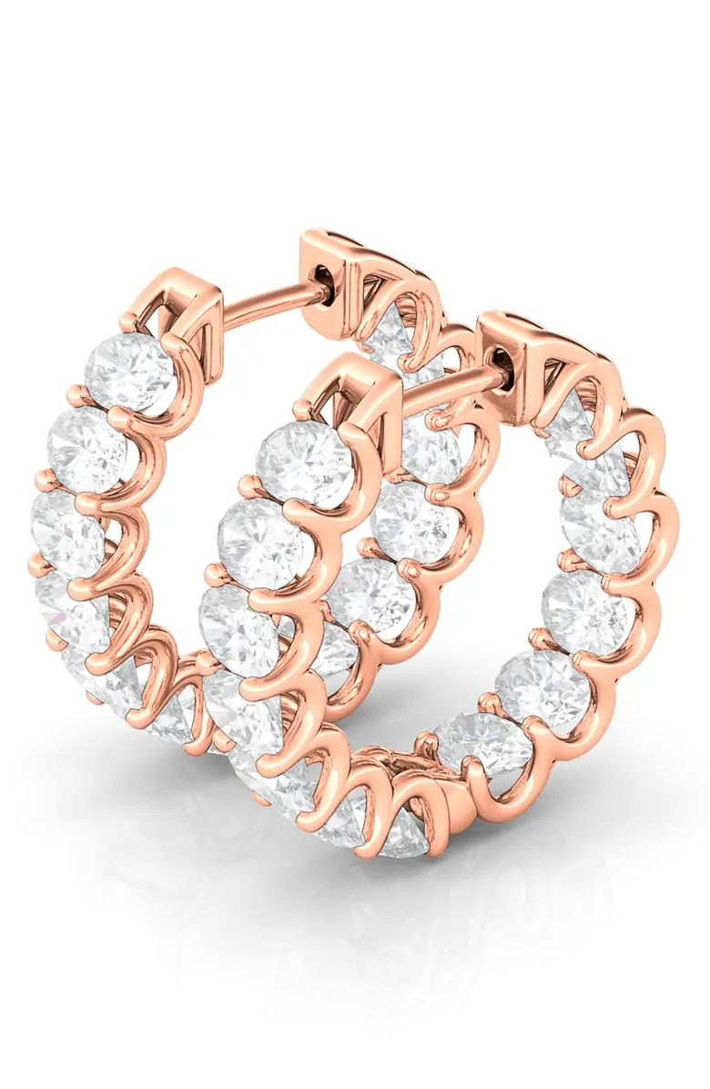 Oval Sideways Lab-Created Diamond Inside Out 14K Gold Hoop Earrings | Nordstrom