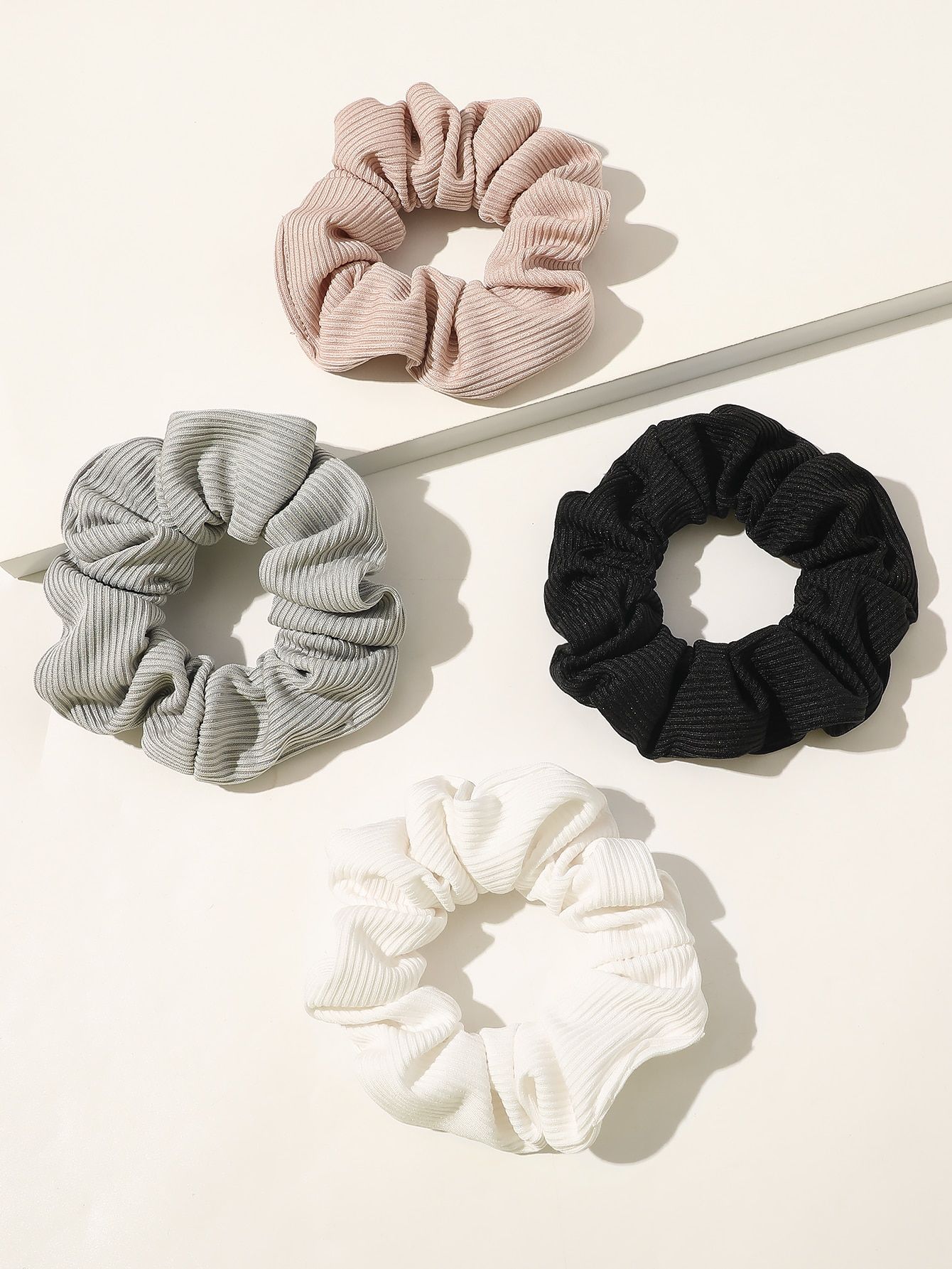 4pcs Ribbed Detail Scrunchie | SHEIN