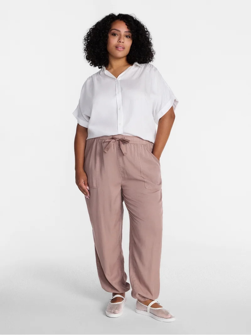 Time and Tru Women's High Rise Parachute Jogger Pants, 28" Inseam, Sizes XS-XXXL | Walmart (US)
