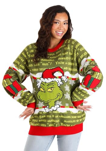 Dr. Seuss The Grinch Holiday Sweater for Adults - You're a Mean One Mr. Grinch Christmas Sweater for Men & Women S Green | Amazon (US)