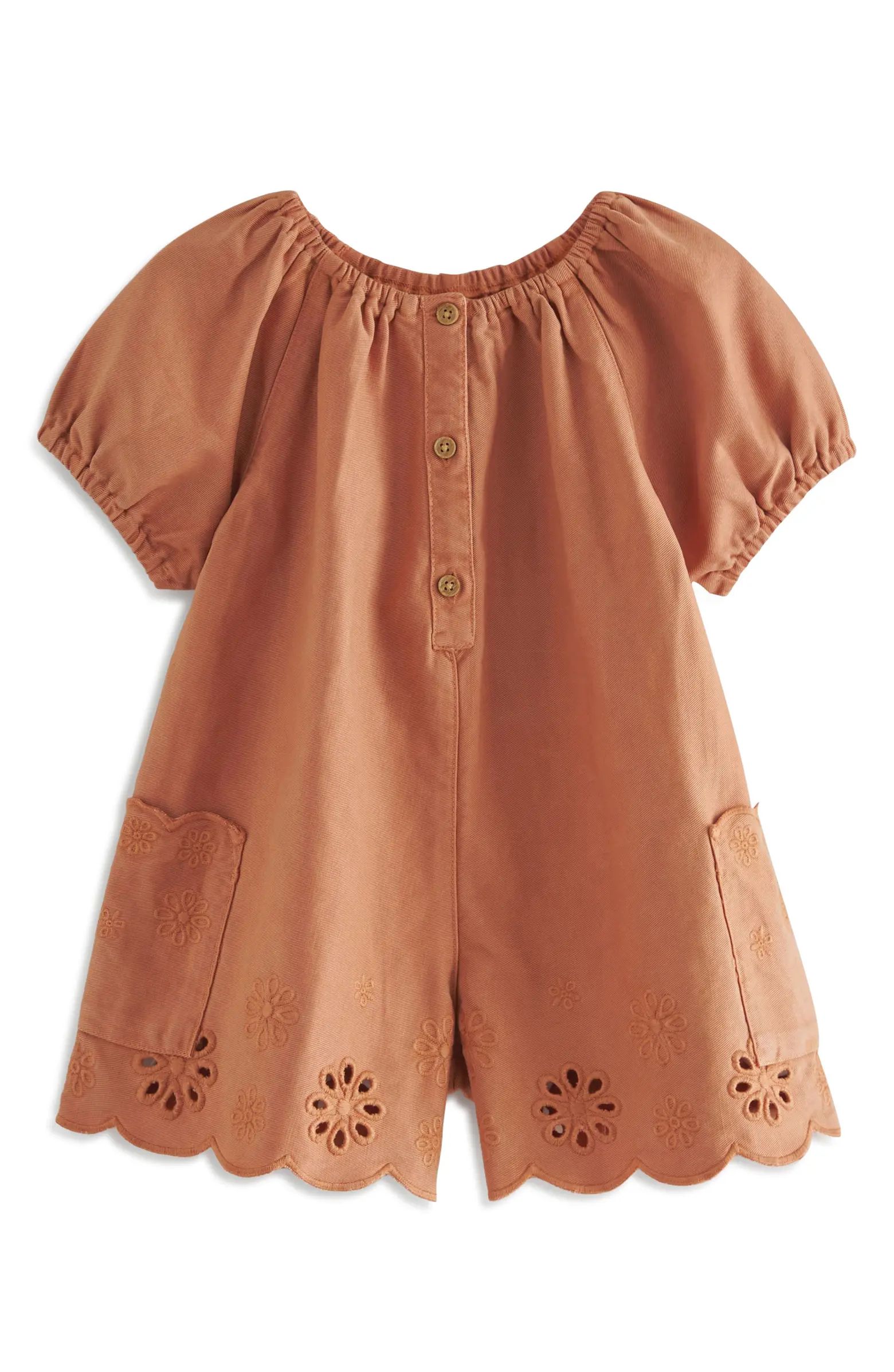 Kids' Eyelet Cotton Denim Romper | Nordstrom