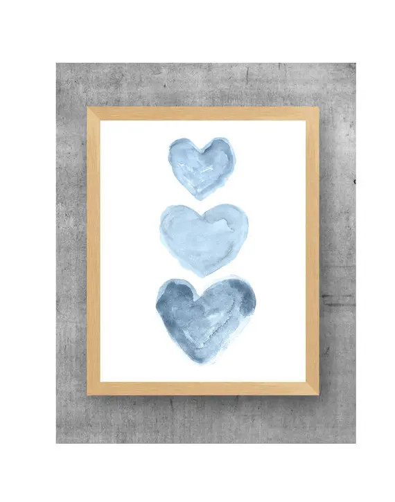 Denim Blue Nursery Print Blue Heart Trio Print Blue Nursery - Etsy | Etsy (US)