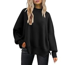 LILLUSORY Women's Crewneck Batwing Long Sleeve Sweater 2023 Fall Oversized Ribbed Knit Side Slit ... | Amazon (US)