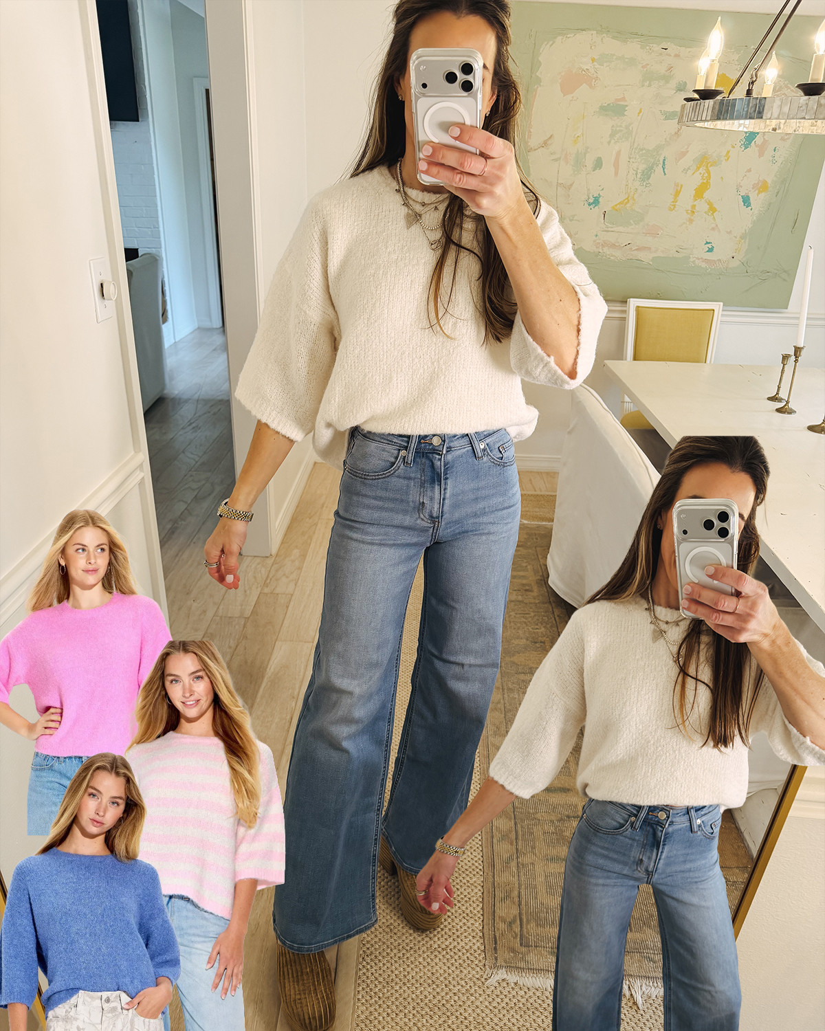 the target jeans that rival the mother denim, short sleeve sweater that's so cute and comfy! comes in several cute color options runs tts. jeans run a tad small and have a ton of stretch but hold their shape. wearing size 0 

 #LTKootd #LTKmomlife #LTKFindsUnder50